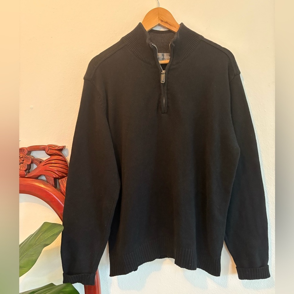 Oscar de la Renta Men's Black Quarter Zip-Up Cotton Sweater